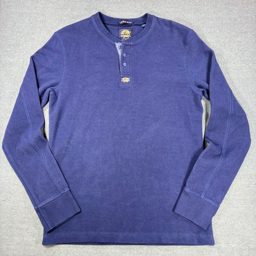 Superdry Henley Shirt Mens Large Blue Long Sleeve Heritage Grandad M60009OP